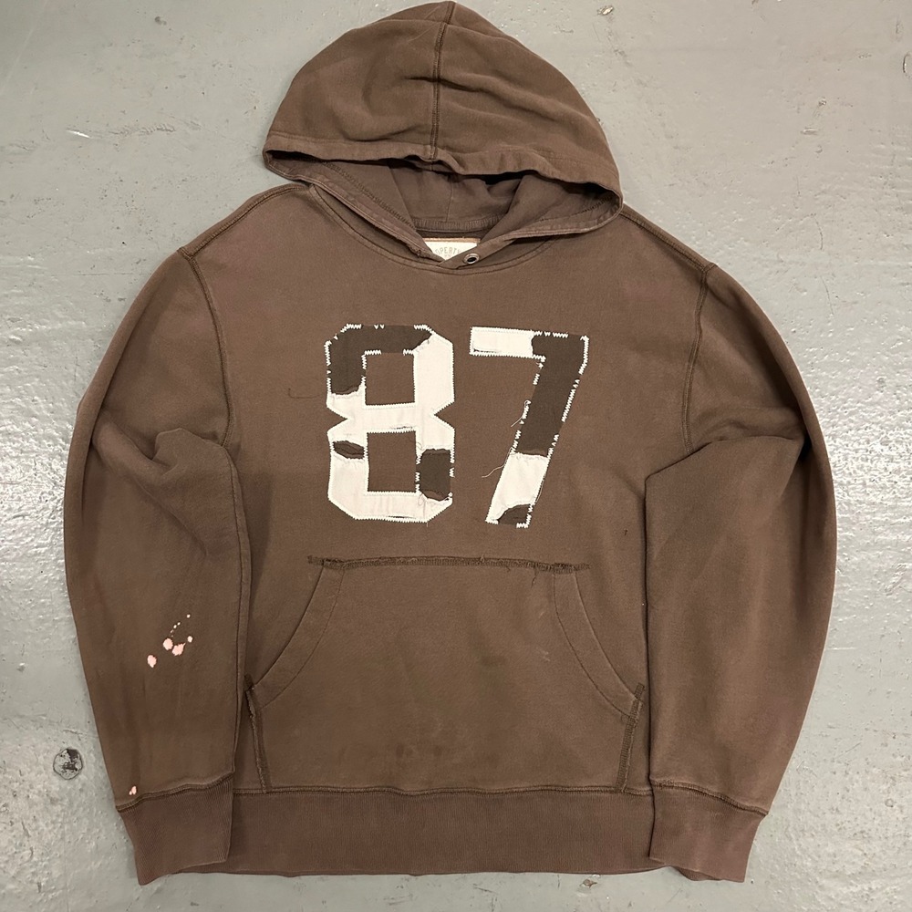 Aeropostale Mens Hoodie X-Large Brown Preowned Distressed Stains 87 Patch
